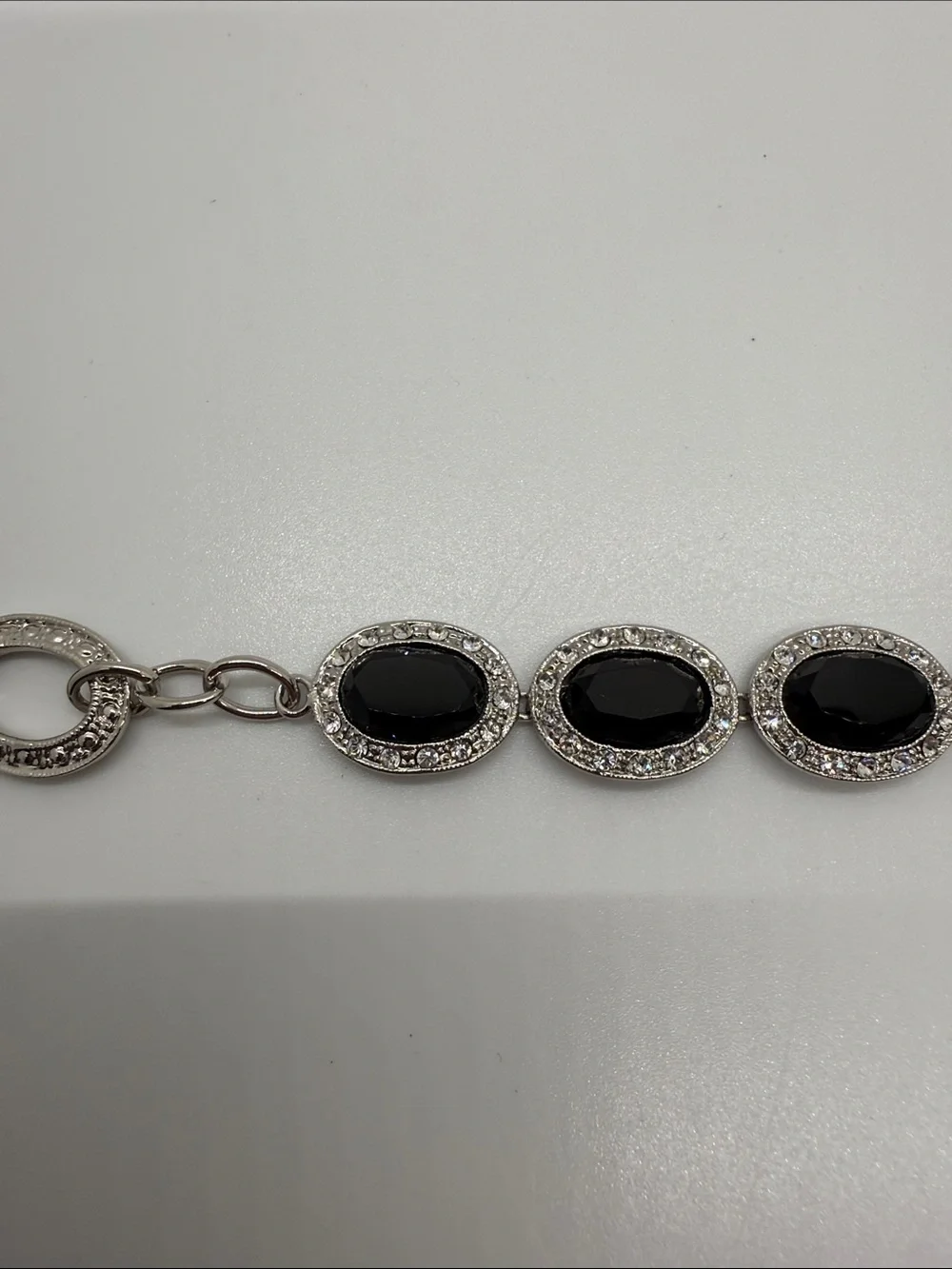 Black Oval Crystal Station Bracelet